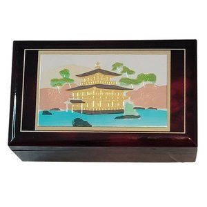 Vtg Sankyo? Japanese Musical Jewelry Box 5”x 3” Red Velvet  Mirror Sakura Sakura